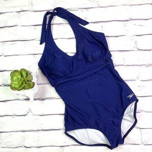 Speedo Royal Blue Halter Top One Piece Swimsuit L